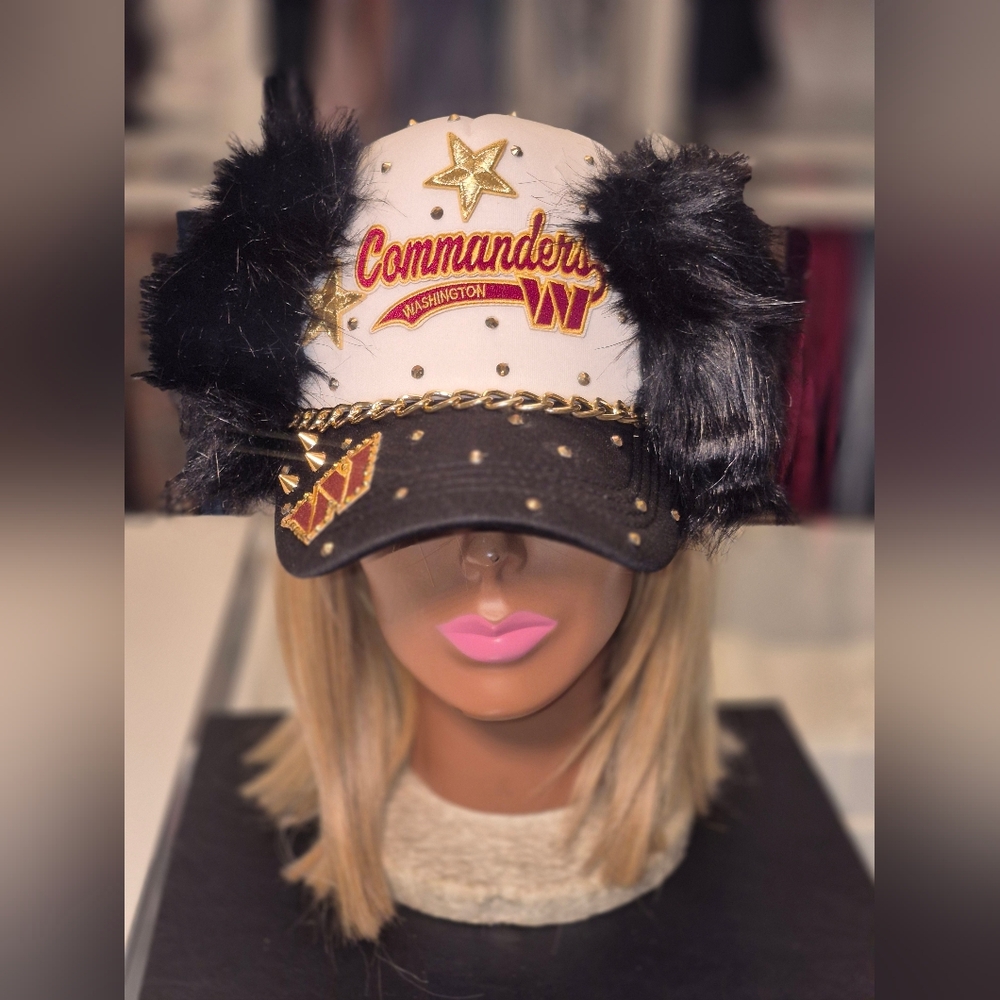 Custom Black and White Commanders Cap with Removable Fur